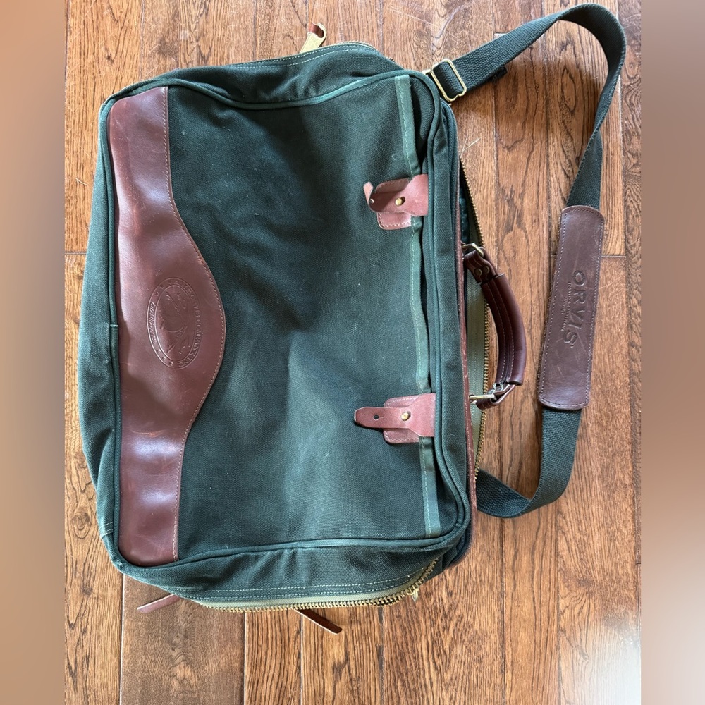 Orvis Soft Suitcase Canvas Leather Carry On Luggage Travel Bag 18x14x10